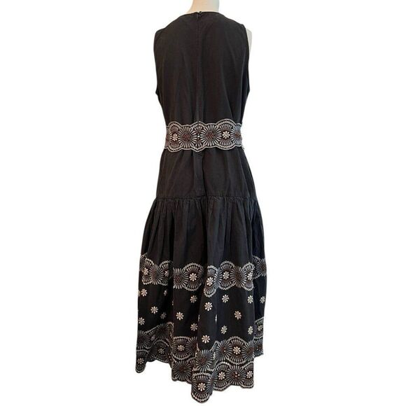 Vanessa Bruno 42 Large 12 Black Fit & Flare Midi Dress Alais Elegant Embroidered - Picture 5 of 7